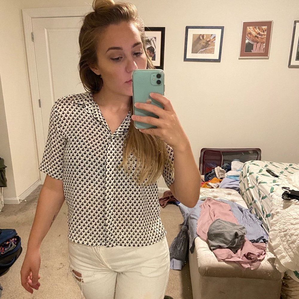 Pattered Black + White Collared Blouse